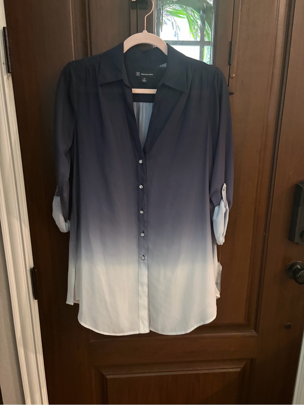 INC International Concepts Navy/Light Blue/White Ombre Button-Down Shirt